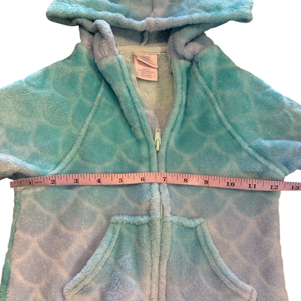 More Than Magic Kids Blue‎ Purple Mermaid Scale Fleece Hooded Union Suit XS 4/5